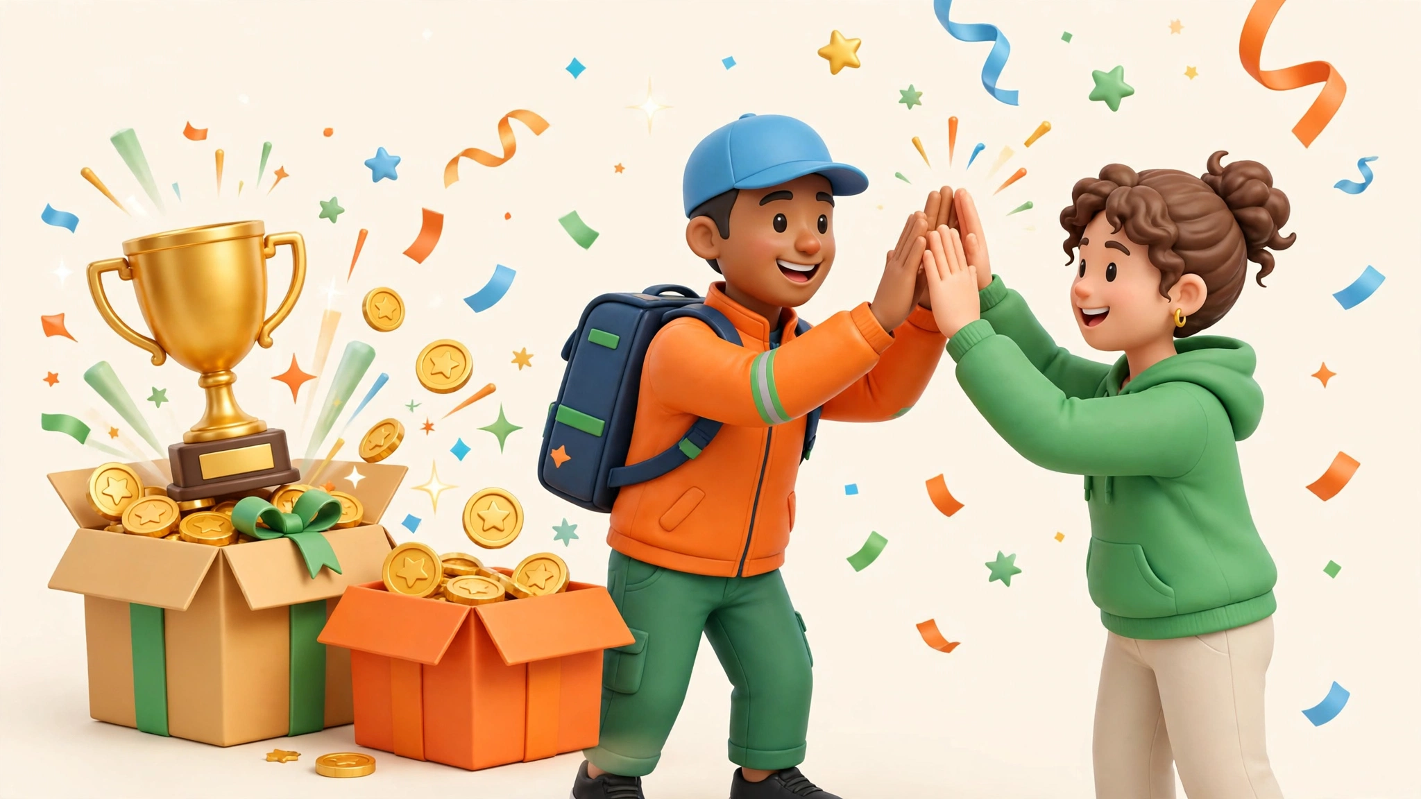 A driver and a customer celebrating bonuses and rewards