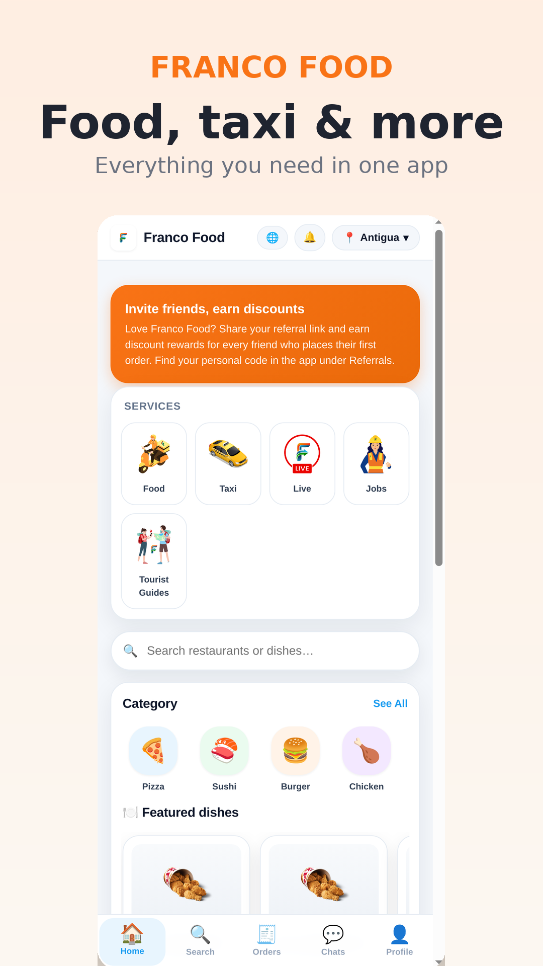 Food, taxi, live shopping, jobs and more — everything in one app.