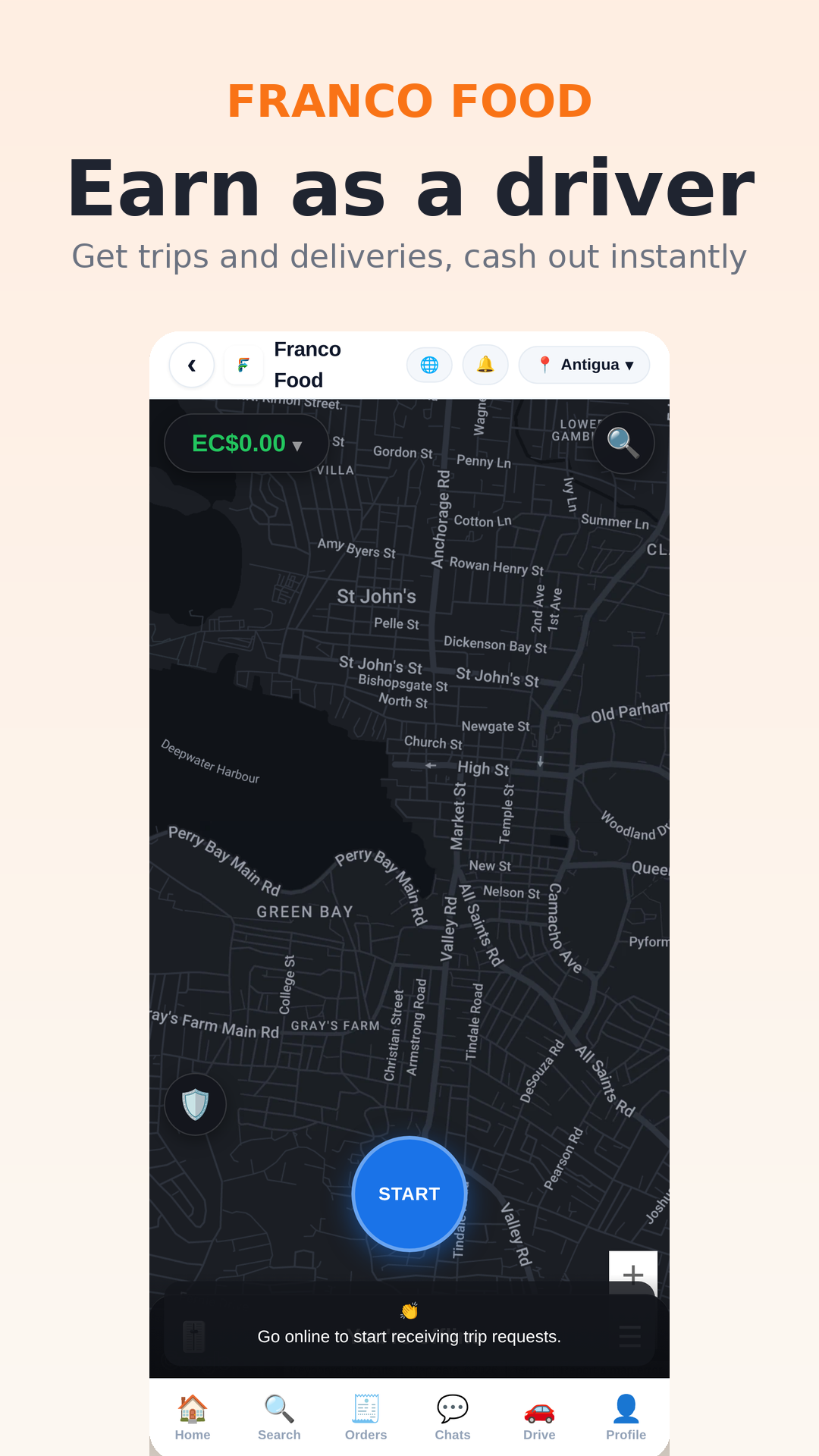 Go online, get trips and deliveries, and cash out fast.