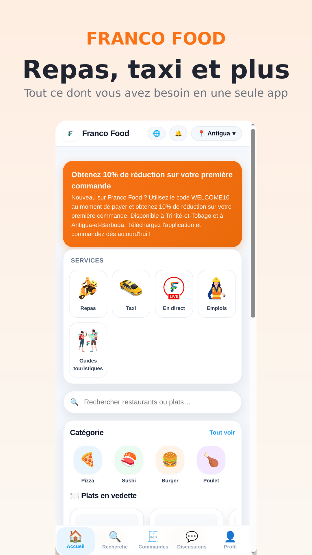 Repas, taxi, shopping en direct, emplois et plus — tout dans une seule app.