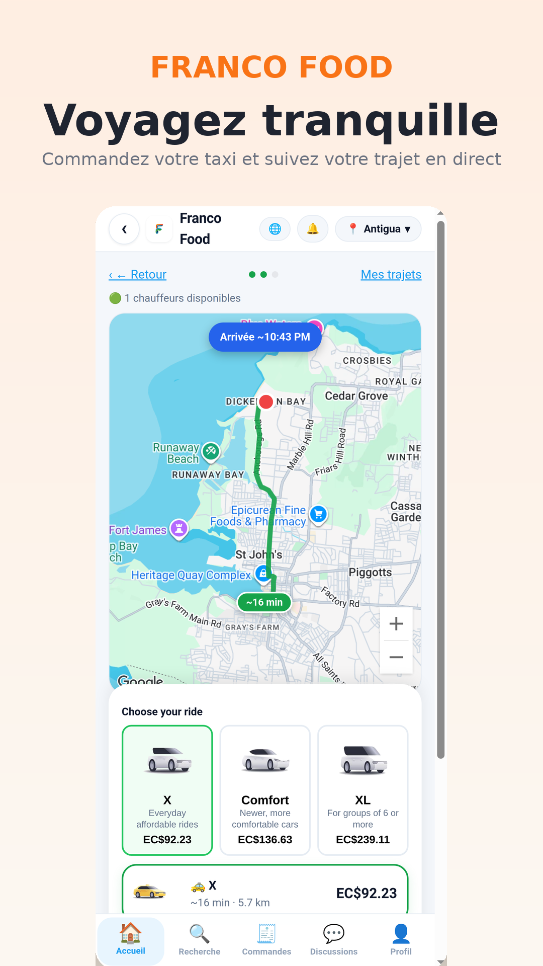 Réservez votre taxi, choisissez votre catégorie et suivez le trajet en direct.